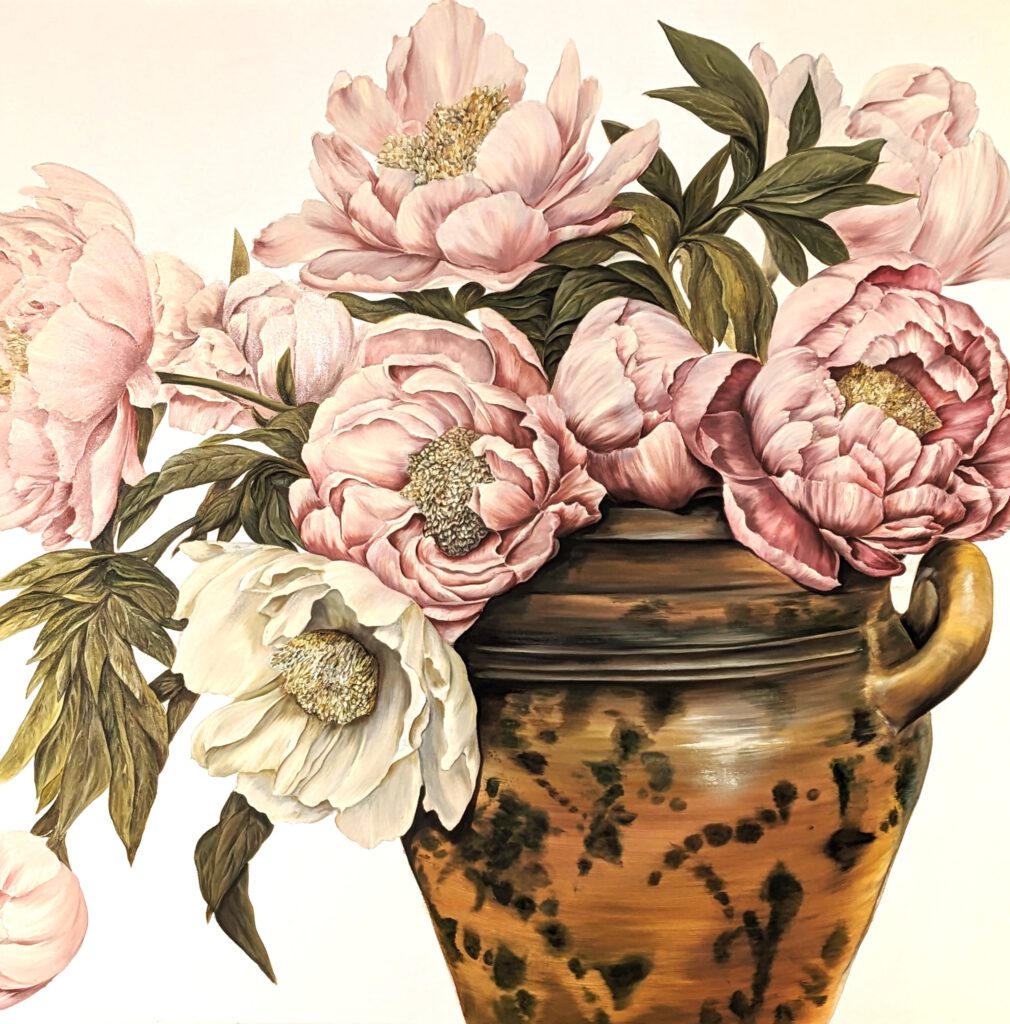 Pfingstrosen in Kröninger Krug |  80 cm x 80 cm | 1400.- €